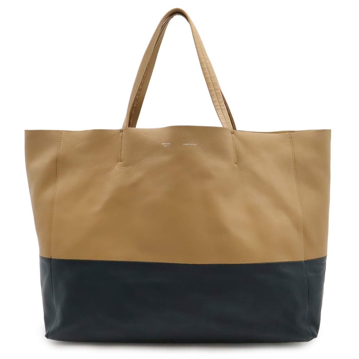 ホリゾンタルカバ バイカラー トートバッグ ラージトート ショルダーバッグ レザー ダークベージュ ダークネイビー 16926