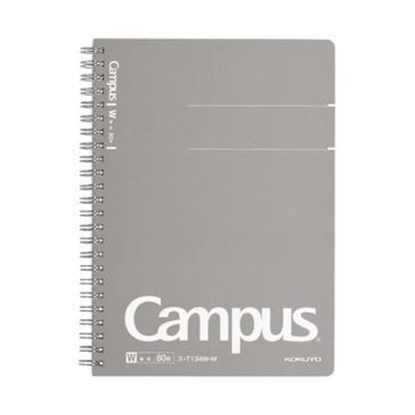 (まとめ)コクヨ キャンパスツインリングノート(カットオフ)A5 無地 80枚 グレー ス-T134W-M 1セット(5冊)(×5セット)