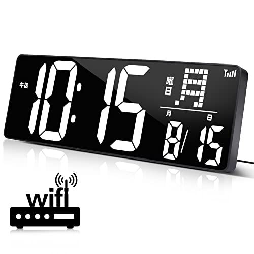 「2023最新」Blueekin デジタル時計 LED大画面 WiFi時間自動修正対応 大型 明るさ調整可能 見やすい 壁掛け置き兼用 目覚まし時計 大音量 タイマー機能 掛け時計 卓上置き時計 おし
