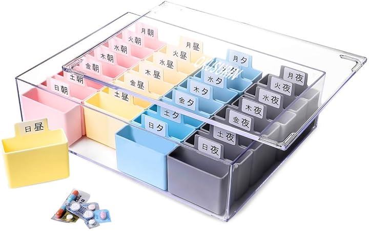 看護師が監修 日本製 薬ケース 1週間 お薬ケース お薬カレンダー 仕分け(01.朝昼夕夜・1日4回, 1個 (x 1))