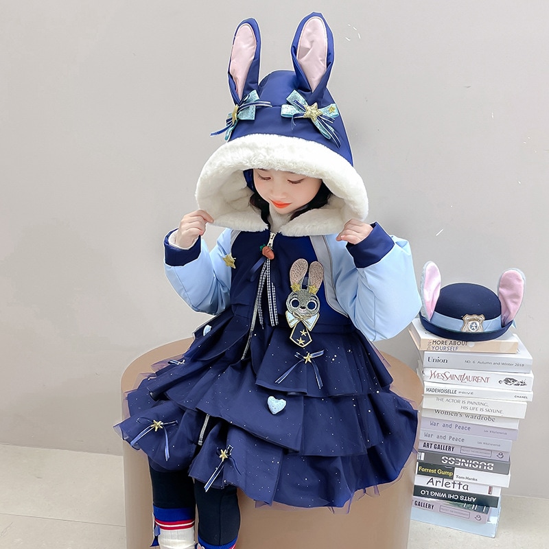 女の子ジュディコート秋冬物新作洋風女の子キャラクターウサギ派子供の厚手ダウン綿入れを克服
