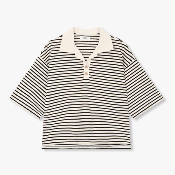 [26夏企画] ストライプカラーネック半袖Tシャツ(917622299