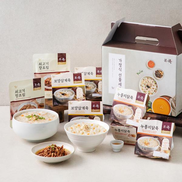 本粥 家庭用ギフトセット（スタミナ食3パック+おこげ鶏粥3パック+牛肉の醤油煮2パック）（冷蔵） 본죽 가정식 선물세트 (보양삼계죽 3팩 + 누룽지닭죽 3팩 + 쇠고기 장조림 2팩) (냉장)