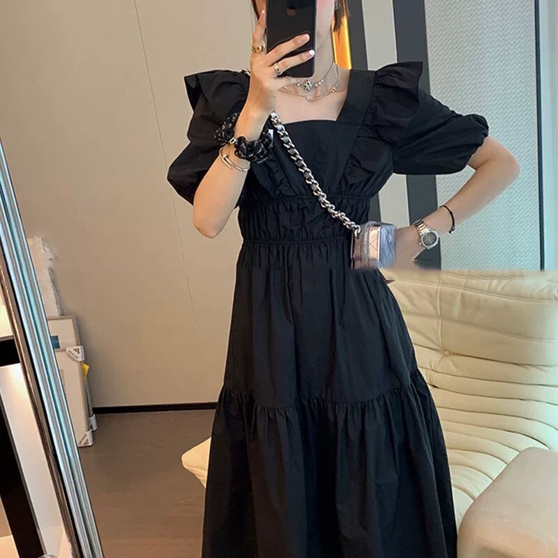 ワンピース チェックワンピース ロング ロング丈 半袖 Aライン フリル バックリボン かわいい 大人可愛い シンプル おしゃれ レトロ 大人可愛い 大人女子 キュート ガーリー モード系 エレガント 6,003円