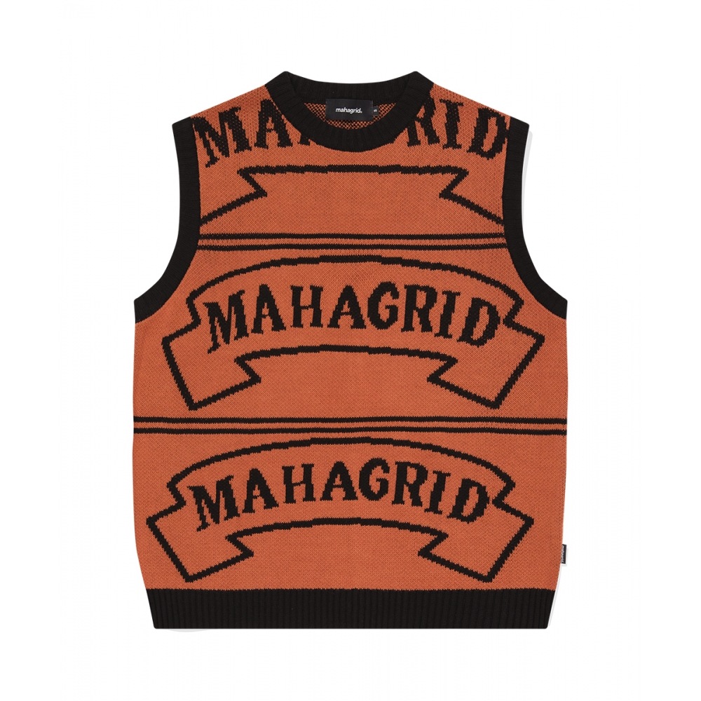 MAHAGRIDマハグリッド フラッグロゴ ニットベスト オレンジ(MG2DFMK690A)