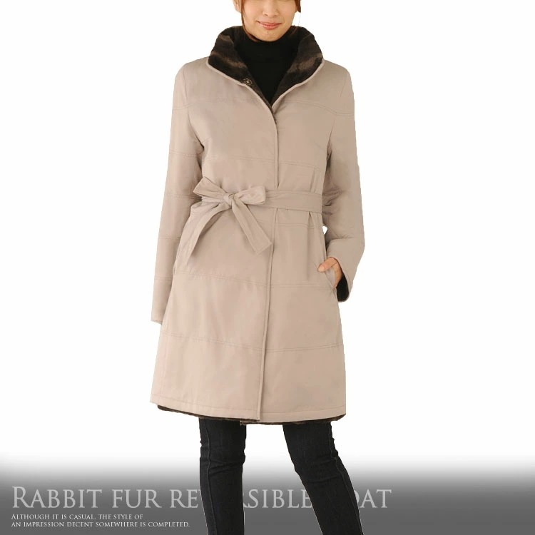 ラビット ファー リバーシブル コート スタンドカラーギフト (No.4276r)