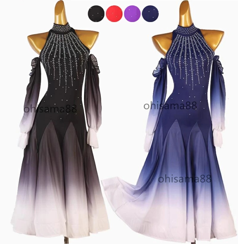 モダンドレス 競技用のドレス レディース スタンダードドレス ヴィーナス 着痩せ 社交ダンス衣装 可愛い ワンピース 試合 発表会ドレス 社交ダンスドレス ダンスウェア 大きい裾 練習着 ワルツ 団体