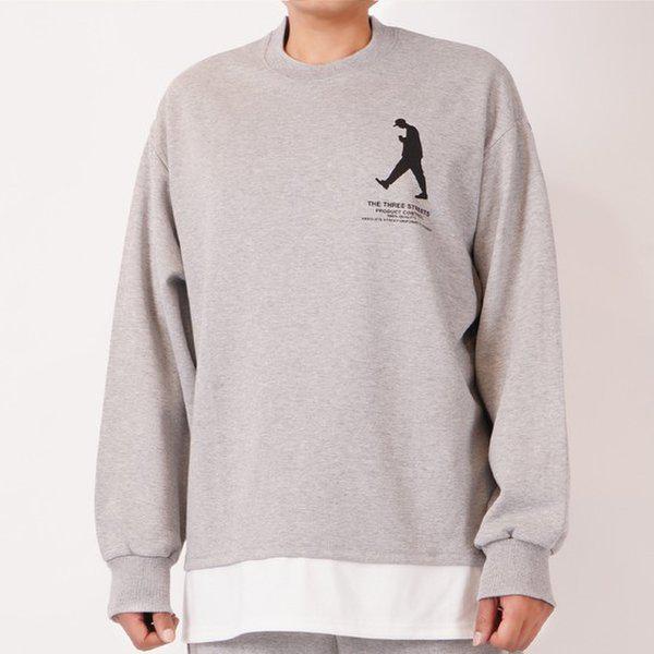男性ストリートレイヤード長袖Tシャツ 5C-TSA-Q095-グレー