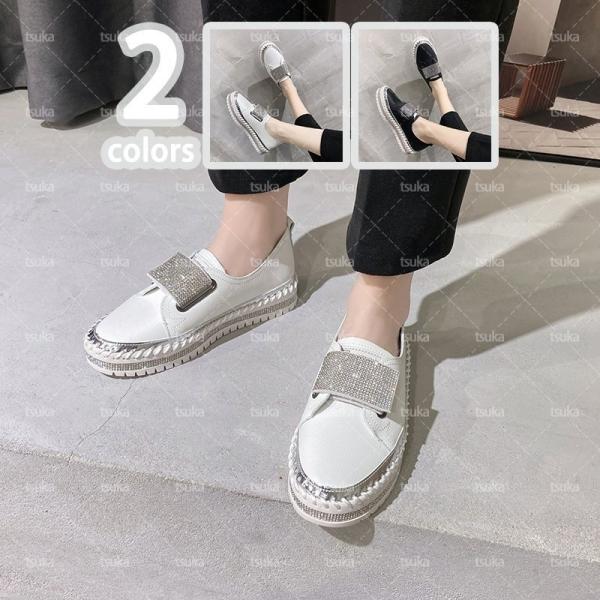 スリッポン レディース スニーカー 厚底 サイドゴア ビジュー カジュアル おしゃれ ローヒール 黒 マジックテープ 春夏秋 冬 キラキラ フラットシューズ