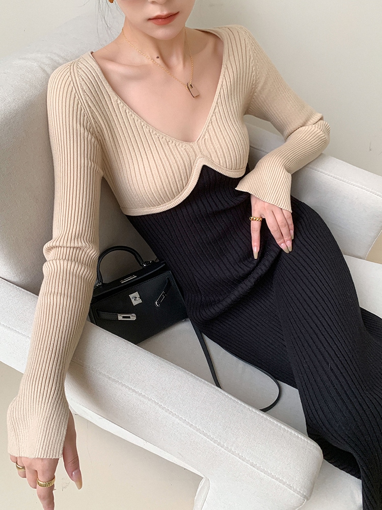 レディース ファッション インナー ニット ドレス 女性 秋 冬 ヒップ ミッドレングス セーター スカート ブラック ＳＭＬXL かわいい 大人可愛い きれいめ シンプル カジュアル 大人 上品