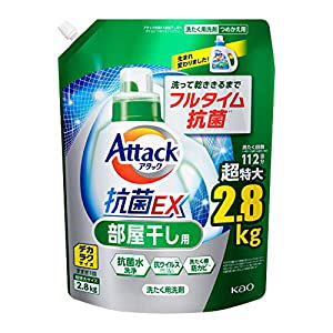 [Amazon限定ブランド]デカラクサイズ アタック抗菌EX 部屋干し 洗濯洗剤 液体 乾くまでスタミナ消臭 詰替え用 2800g 大容量