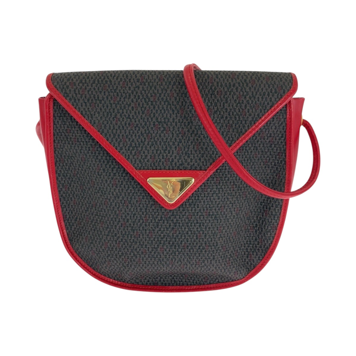 美品 ヴィンテージ YSLロゴ レッド パープル ゴールド金具 レザー/キャンバス ショルダーバッグ 斜め掛け レディース 503805