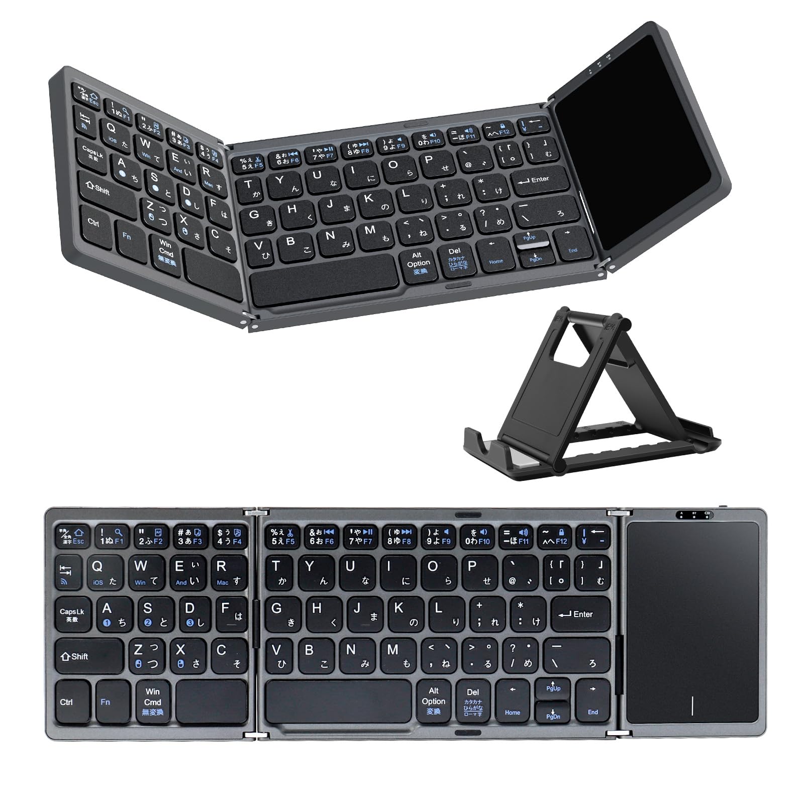 Ewin 新型 Bluetooth キーボード 折りたたみ ワイヤレス キーボード タッチパッド搭載 日本語配列 かな入力 3台デイバイス登録 ワンタッチ切替接続 Windows Mac iOS 対応