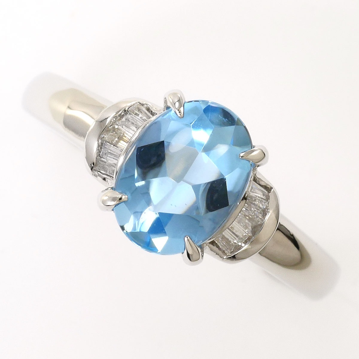 PT900 プラチナ リング・指輪 10号 アクアマリン 1.18ct ダイヤモンド 0.09ct 総重量約4.4g ジュエリー 中古