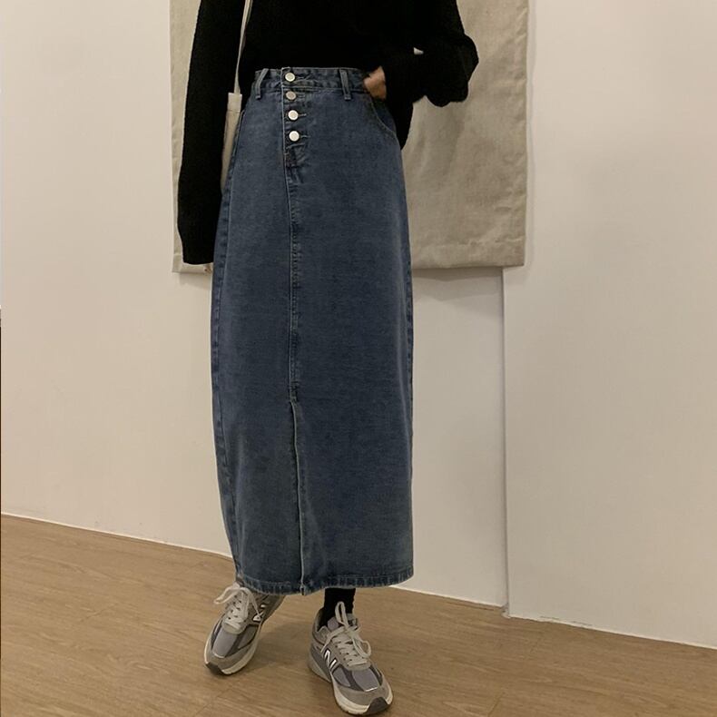 2color レディース スカート デニムスカート デニム センタースリットロングスカート