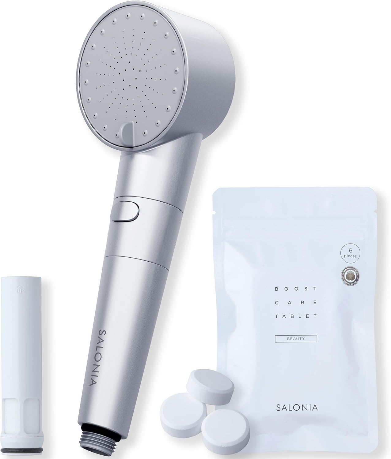SALONIA サロニア シャワーヘッド ファインバブルクリア マイクロナノバブル 節水 高水圧 塩素除去カートリッジ + 重炭酸タブレット付き SAL23303SS シルバー