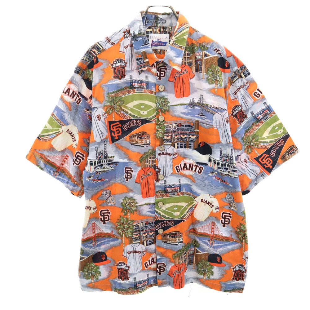 レインスポーツ 90s 00s オールド 総柄 半袖 アロハシャツ XL オレンジ REYNSPORTS ジャイアンツ 巨人 メンズ