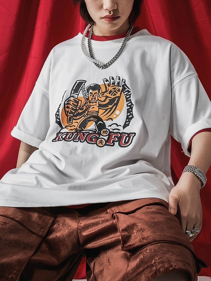 新入荷数少ない 2022夏服半袖ゆったり オリジナル 功夫Tシャツ 男女兼用
