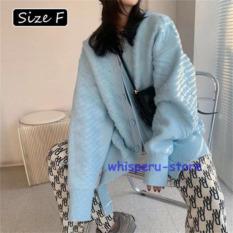 レディース トップス カーディガン ニット 秋 長袖 ブルー ライトニット ゆったり カジュアル ファッション 通勤 普段着 6,821円