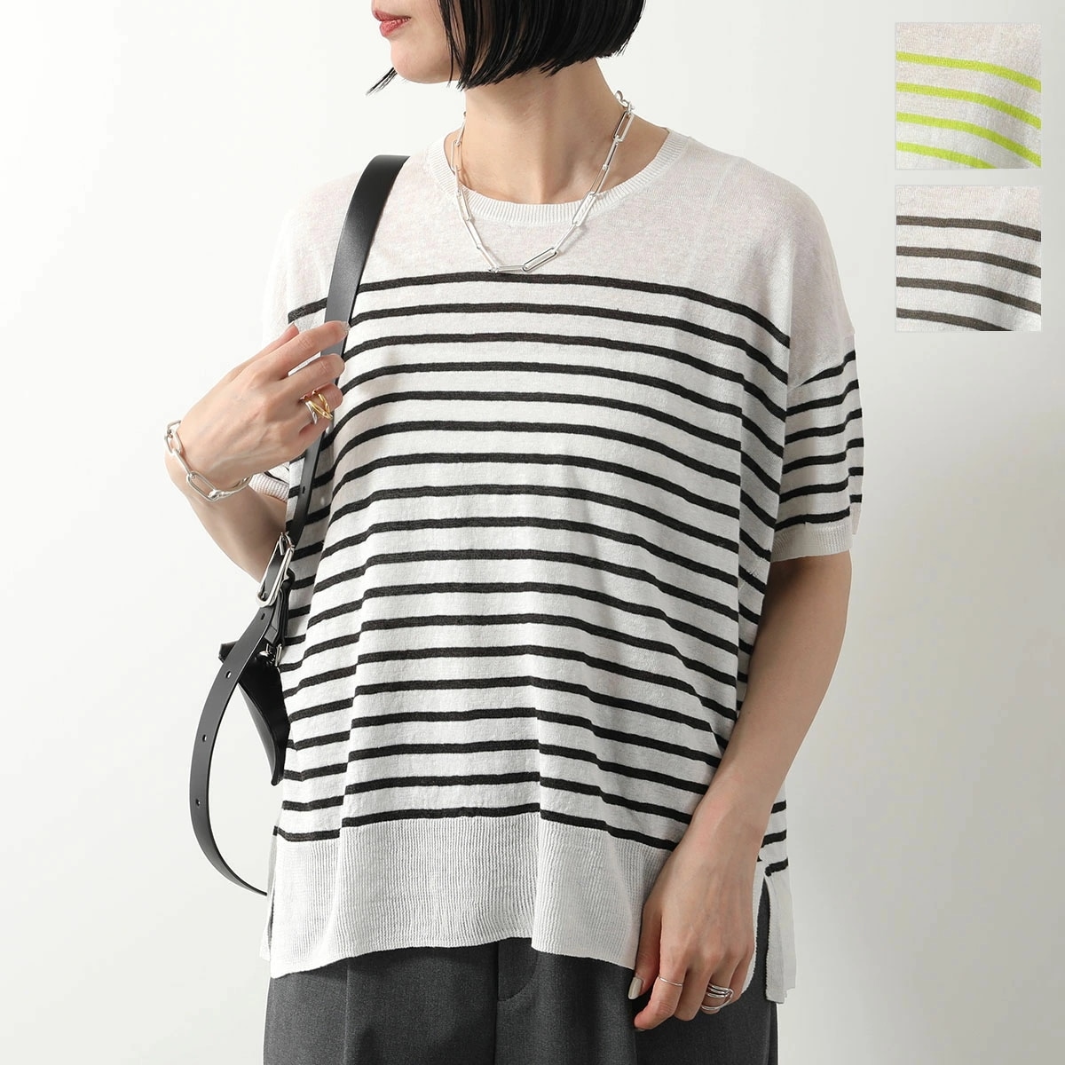 C.T.plage シーティー・プラージュ 半袖 ニット CT24131 レディース クルーネック リネン ボーダー セーター オーバーサイズ カラー3色