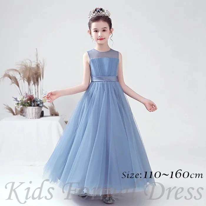 子ドレス発表会こどもドレスキッズドレスロング丈　子結婚式発表会　キッズフォーマルドレスパーティードレス子　ボリューム感溢れる　リボンドレス結婚式発表会演奏会コンクール　110160CM　ピアノ発表会に
