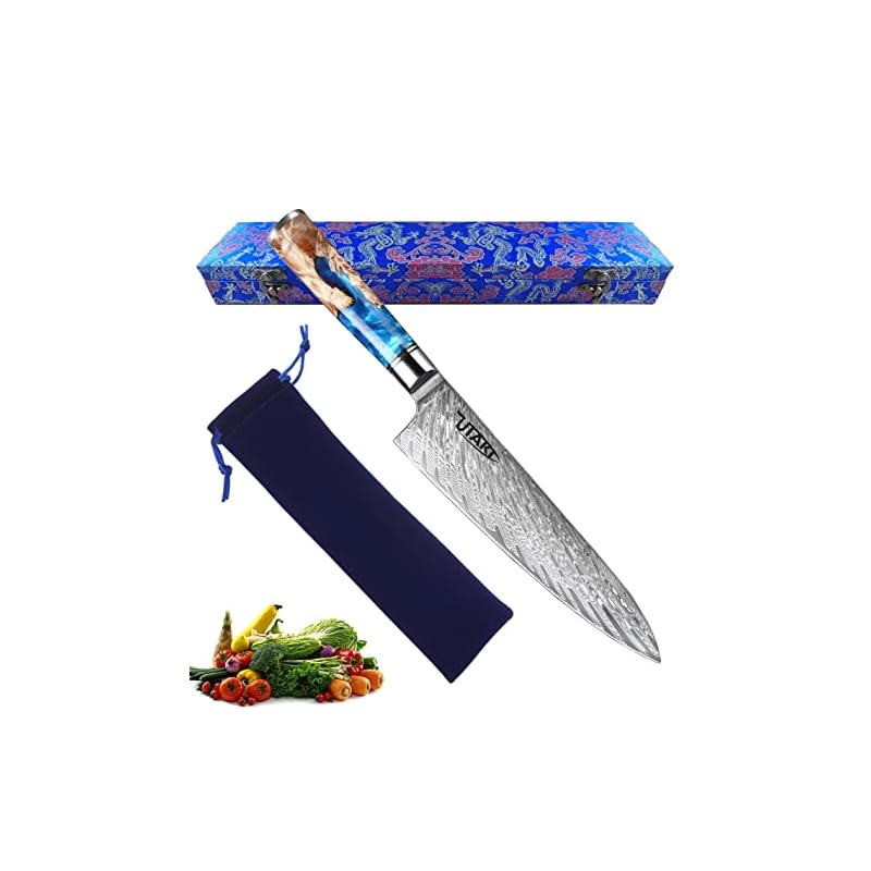 Utaki ダマスカス包丁 牛刀包丁 67層 万能包丁 肉切り 洋包丁 シェフナイフ 柄は握りやすいフラットフォルム模様