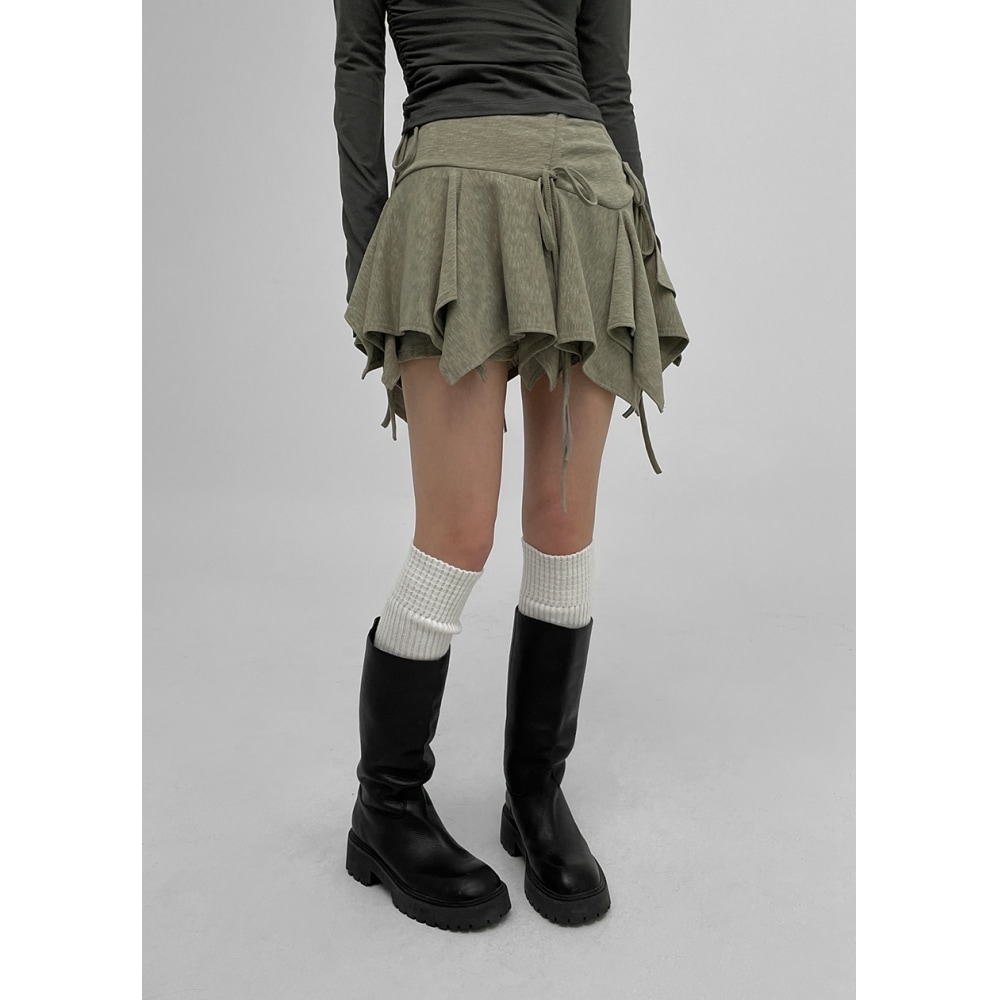 ブラックアップアーケルアンフットストラップミニスカートパンツ