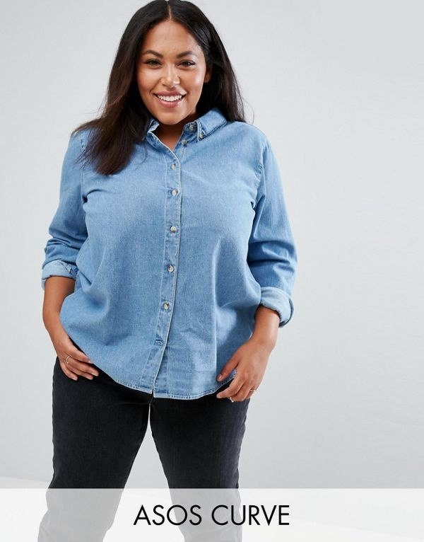 ASOS エイソス レディース 大きめサイズ ゆったりサイズ 送料無料 Blue CURVE Denim Shirt in Midwash Blue