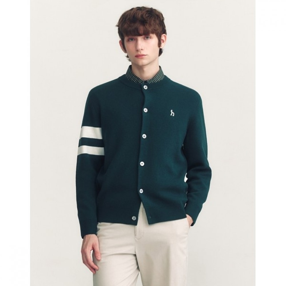 (ヘッジズ) 24FW ティールブルースリーブカラーウールダブルウィーブラウンドカーディガン HZSW4D200E3