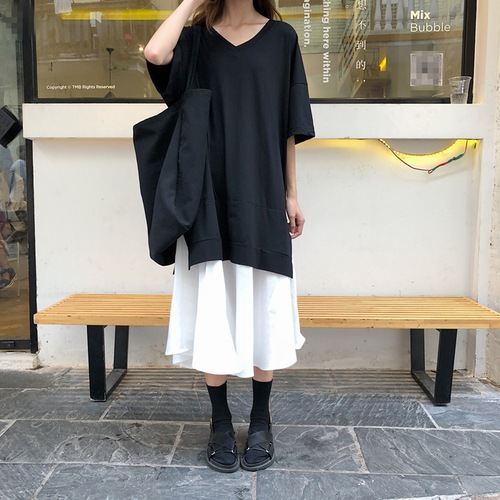 ワンピース ミモレ丈ワンピース 5分袖 Vネック ミモレ丈 重ね着風 フレア かわいい 大人可愛い きれいめ シンプル 上品 おしゃれ かっこいい カジュアル こなれ感 個性的 主役級 ラフ ルーズ 5,206円