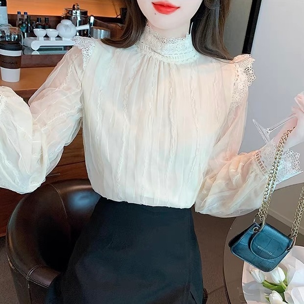 レディース トップス シャツ ブラウス 長袖 ボリューム袖 フリル袖 フェミニン レース 刺繍 シフォン フリル かわいい 大人可愛い きれいめ 上品 おしゃれ レトロ ガーリー エレガント 存在感