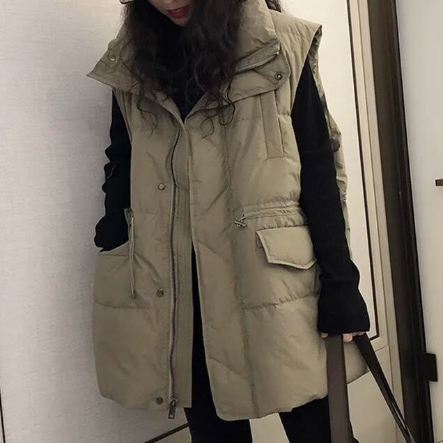 アウター ジャケット ベストジャケット ダウンジャケット レディース ノースリーブ ポケット ジッパー 前開き 厚手 ルーズ ゆったり かわいい 大人可愛い 大人かっこいい 大人女子 オトナ 大人 お