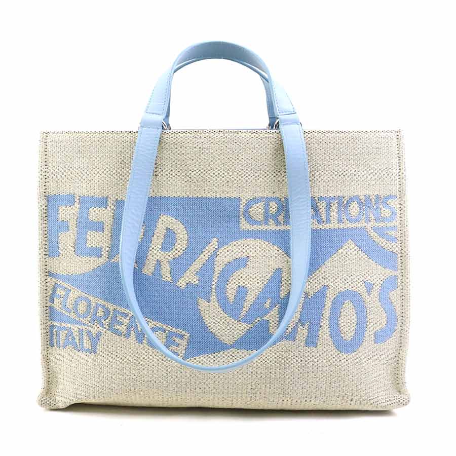 サルヴァトーレフェラガモ Salvatore Ferragamo ショルダーバッグ レザー/キャンバス ベージュ×ライトブルー レディース r10881a