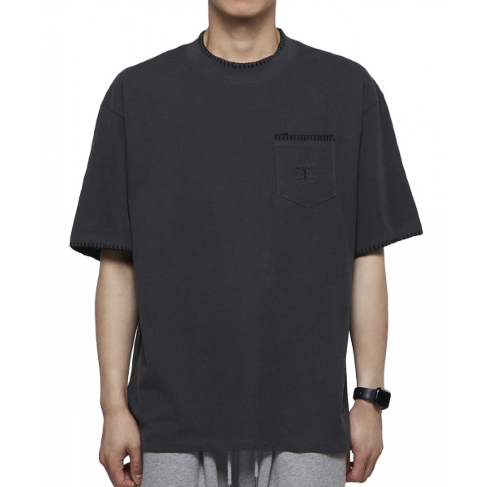 NAYSAYER ピグメントステッチショートスリーブ_チャコール