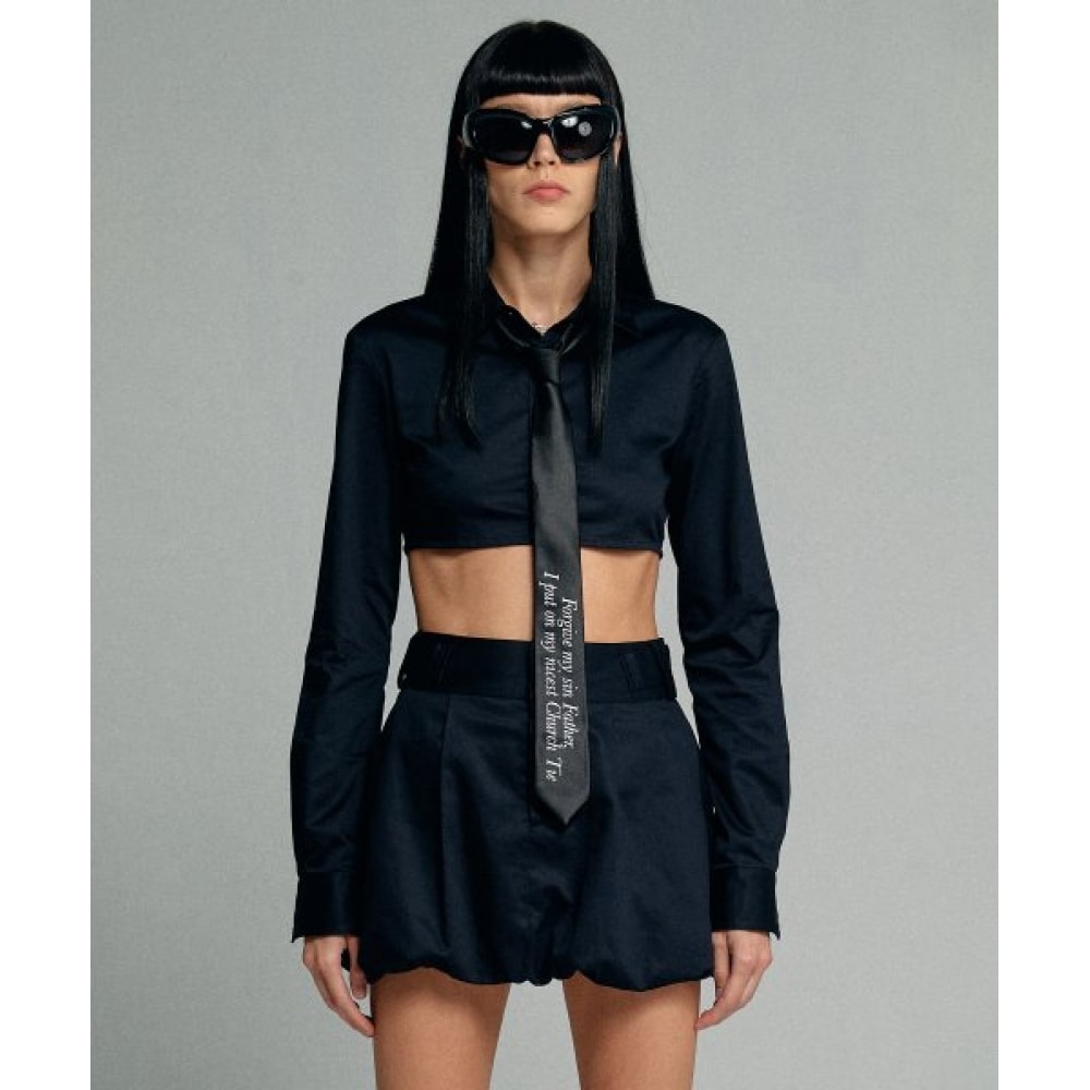 スカルプタースリムクロップシャツネイビー