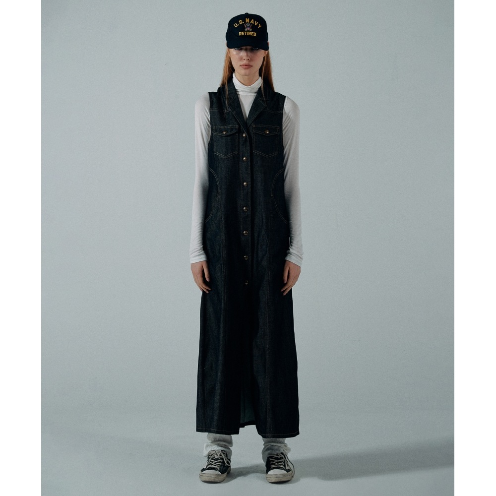 SCULPTOR マキシノースリーブデニムコートインディゴブルー