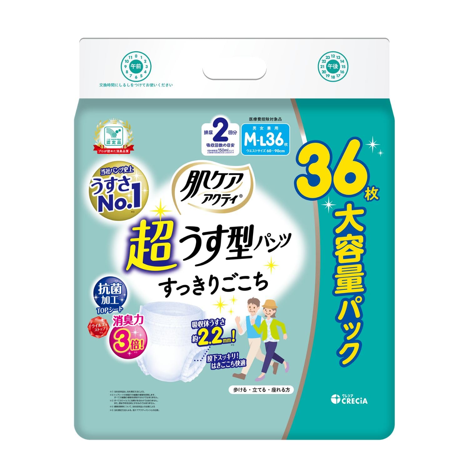 肌ケア アクティ 大人用おむつ 超うす型スリムパンツ 2回分吸収 M-L36枚