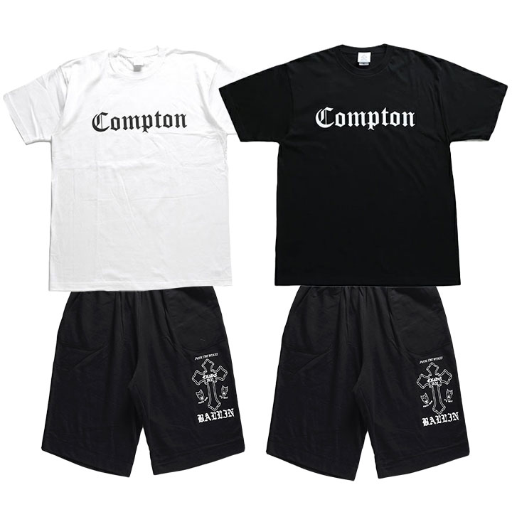 ACE FLAG 上下セット 半袖 ブランド Tシャツ ハーフパンツ メンズ 春夏用 白 黒 大きいサイズ エースフラッグ セットアップ ショートパンツ Compton