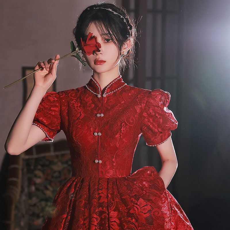 ドレスドレス/トーストドレス花嫁2023新しいチャイナドレスイブニングドレスレッド中国風結婚式婚約ドレスバックドアSカスタマイズされた支払い支払い後の返金または交換不可