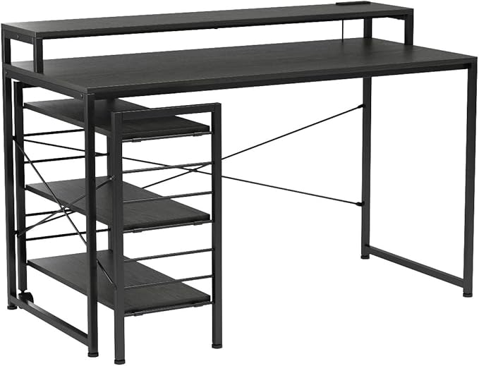 アイリスプラザ パソコンデスク ラック付き PC/オフィスデスク 机 省スペース おしゃれ 収納 ワークデスク 書斎 学習机 ブラック 幅120 RTID-1200