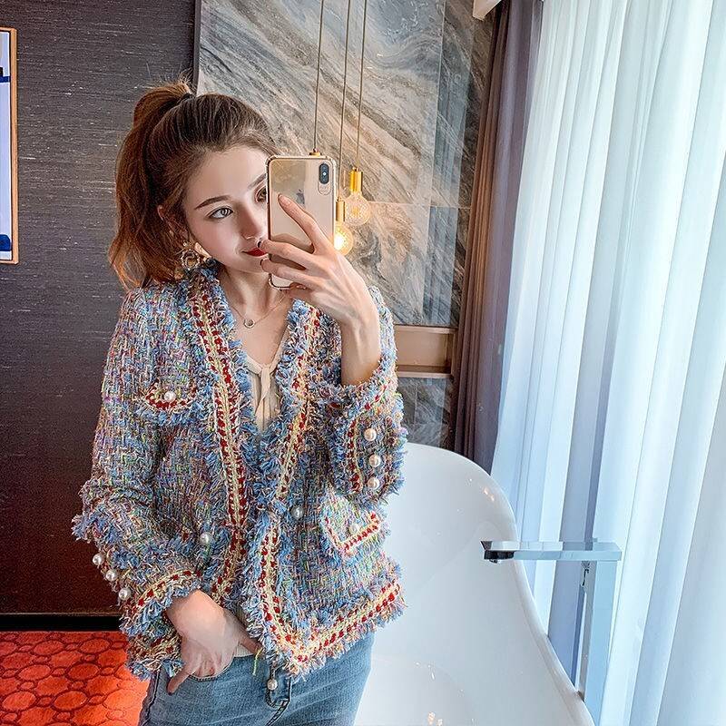 ジャケット アウター レディース 長袖 秋 柄 グリーン ブルー 2色展開 イベント 休日 お出かけ デート コーデ 普段使い オルチャン 韓国系 インスタ映え ファッション おしゃれ かっこいい カ