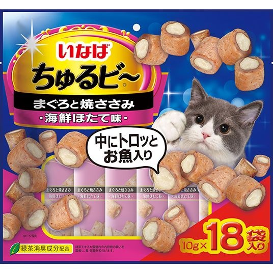 （まとめ買い）ちゅるビ まぐろと焼ささみほたて味 10gx18袋 猫用おやつ [x4]