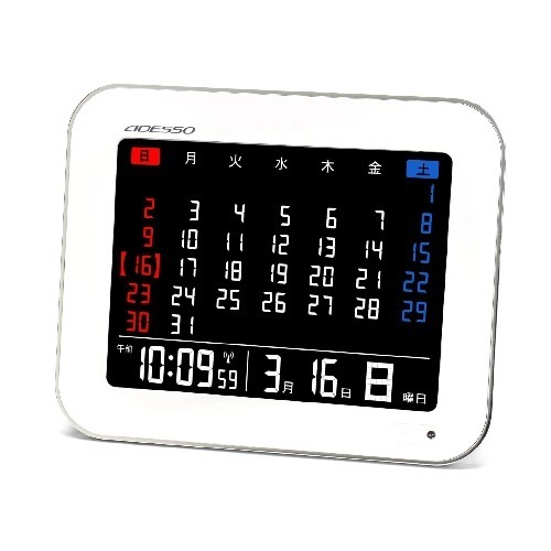カラーカレンダー電波クロック AK-929　ACアダプター式