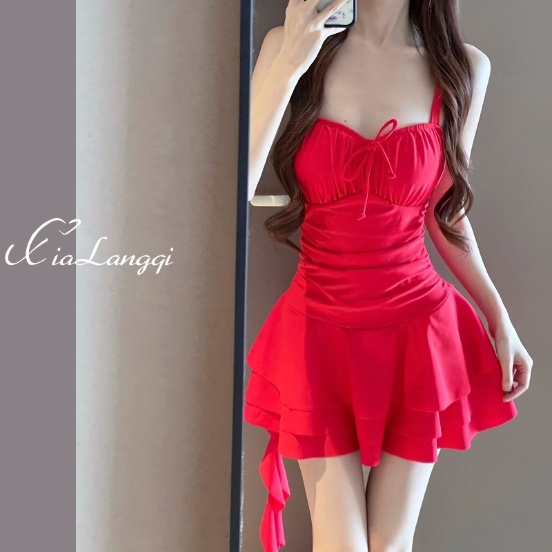 女性用水着2024年新作小柄なワンピーススカートスタイルハイエンドスタイル海辺での休暇中の太った女の子向けの控えめなカバー