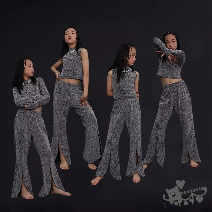 キッズダンス衣装 ヒップホップ 女の子 HIPHOP 子供 キラキラ シルバー ベスト トップス パンツ チアガール ジャズダンス チアガール 応援団 へそ出し 練習着 体操服 発表会 hiphop