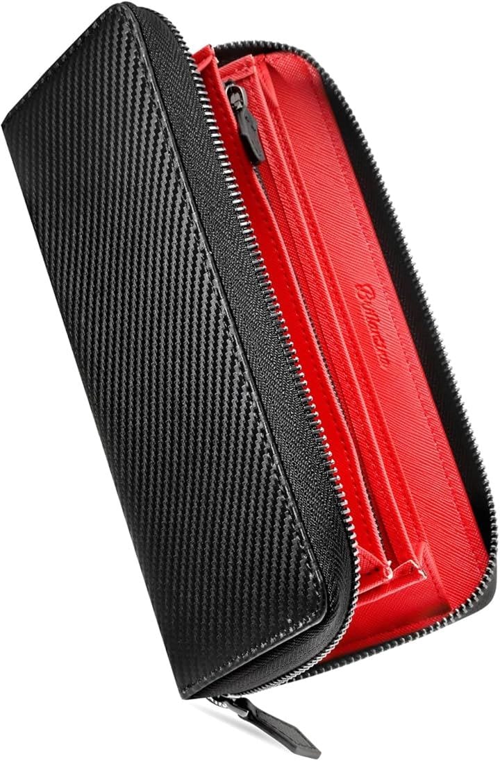 財布 メンズ 長財布 カーボンレザー スキミング防止 YKK製 ラウンドファスナー 大容量 小銭入れ付き(Red)