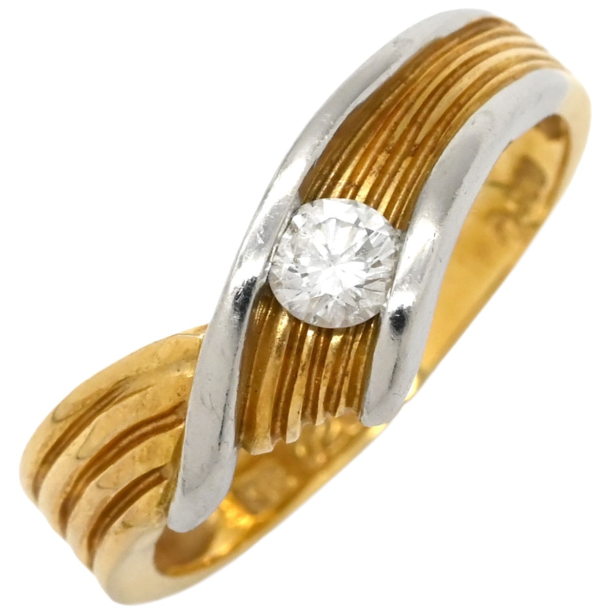 リング 指輪 ダイヤ コンビリング K18YG Pt900 ダイヤモンド イエローゴールドXプラチナシルバー 1P 1粒ダイヤ 12号【中古】