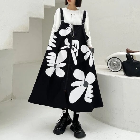 フラワープリントAラインフルジップMIDIジャンパードレス 個性的なデザイン ステージ衣装 演出衣装 イベント こせい 個性 特徴あり 新作 TV 主演 ステージ衣装 舞台 おしゃれ