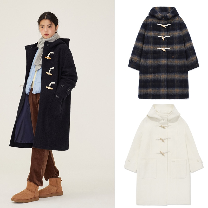 ウーマンロングダッフルコート / CHECK / NAVY/ IVORY