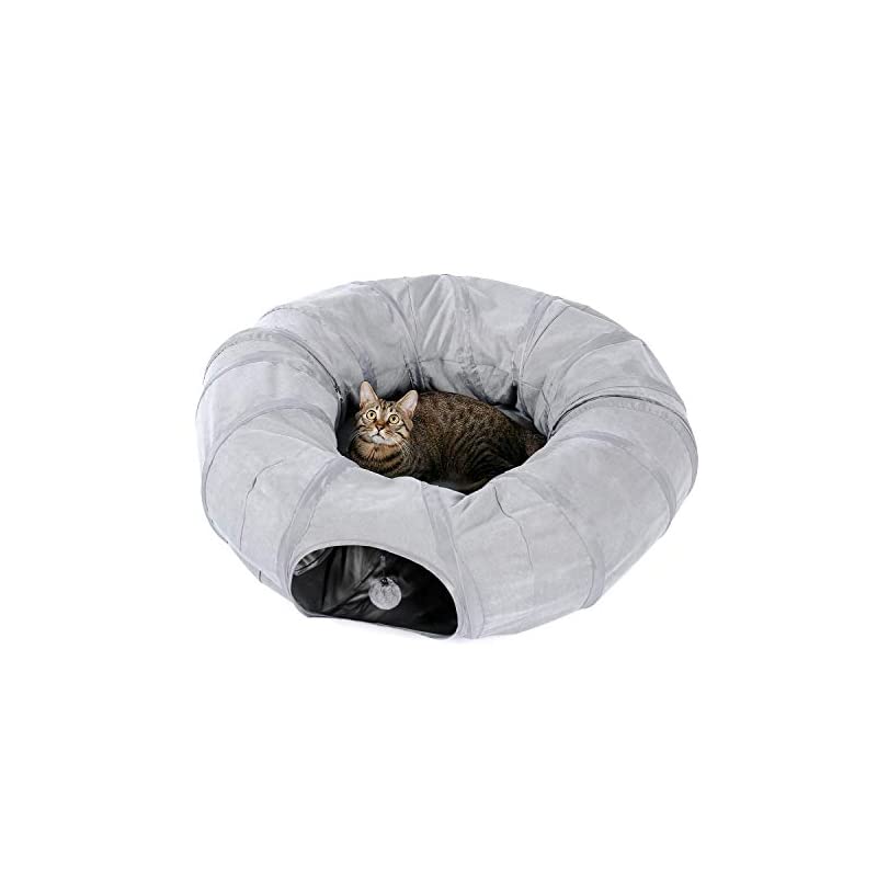 丸い円状キャットトンネル 猫トンネル 猫用おもちゃ 直径25CM 折り畳み式 運動不足 毛玉つき